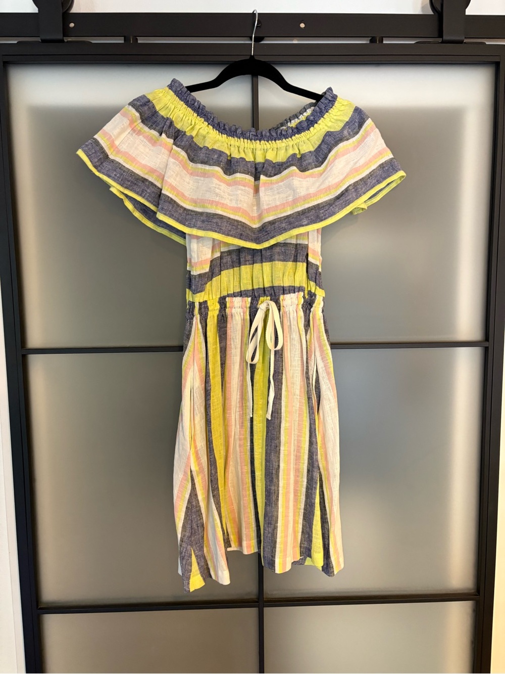 LOFT Striped Off-Shoulder Beach Cover-up in Yellow, Navy, Pink and Cream